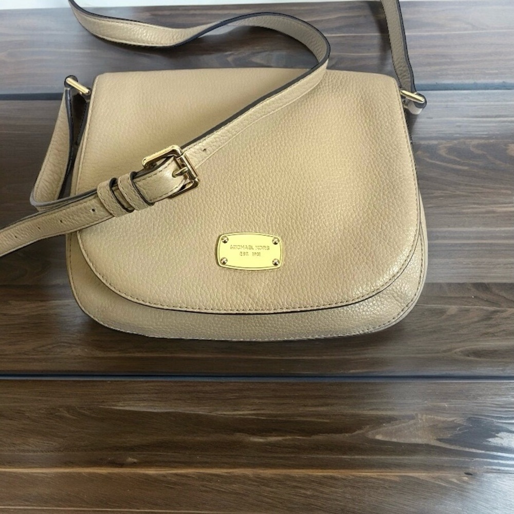 Michael Kors Cream Pebbled Leather Shoulder Crossbody Saddle Bag